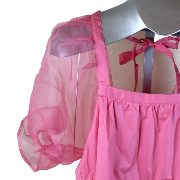 Tuckernuck Pomander Place Blouse Medium Pink Puff Sleeve Sheer Romantic Career - Picture 2 of 7